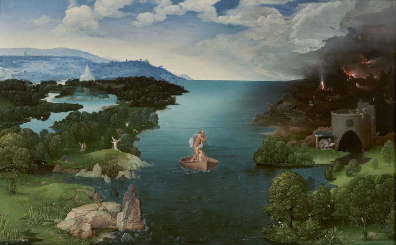 Crossing_the_River_Styx. Joachim Patinir c. 1480-1524, mys. del Prado (flemish-Northern Renaissance)